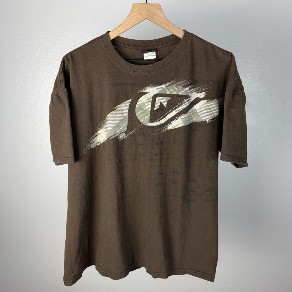 Y2K Quiksilver Big Logo Surf Skate Vintage Brown Billabong T Shirt Boxy Large